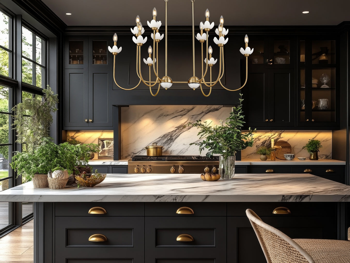 352-42L-MGLD - Allistair 12 Light Linear 42" Chandelier - Modern Gold