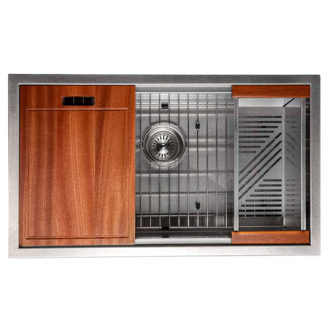 SLS-30S - 30" Garmisch Undermount Single Bowl Satin Stainless Steel Kitchen Sink with Bottom Grid and Accessories