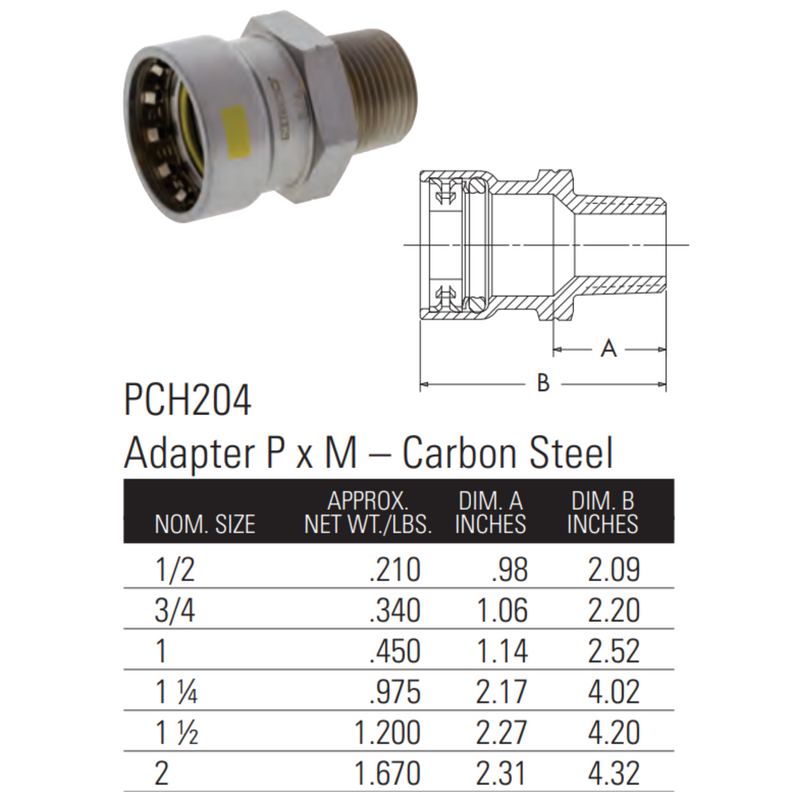 nibco press fittings 2" benchpress x male adaptor dimensions