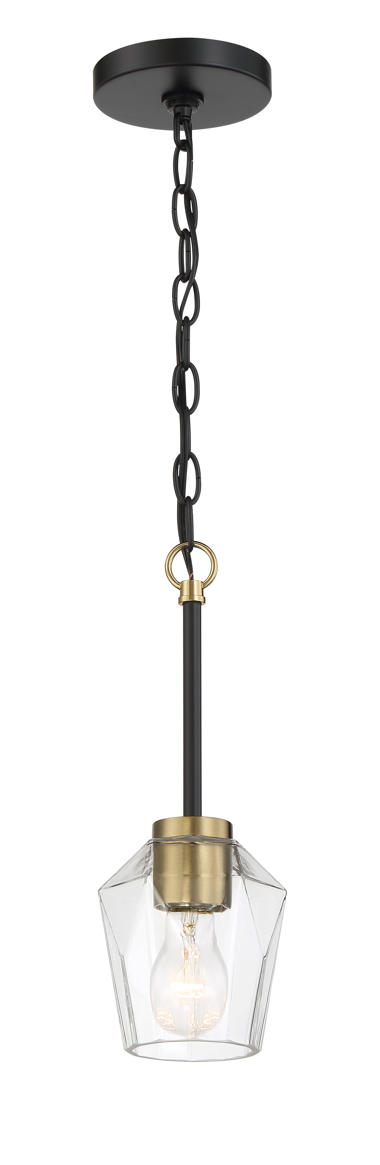 56991-FBSB - Avante Grand 1 Light 5" Wide Mini Pendant - Flat Black / Satin Brass
