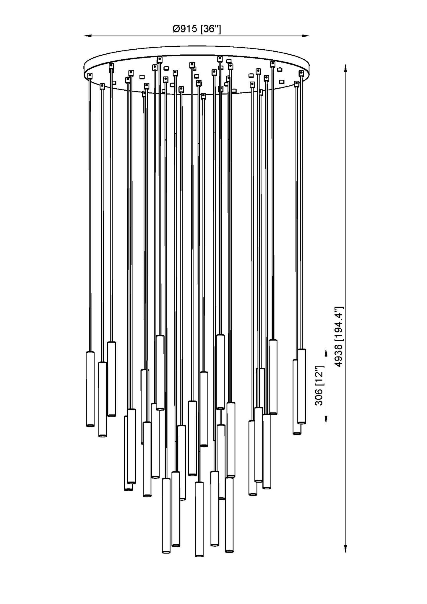 919MP12-27R-BN-LED - Forest 27 Light 36" Chandelier - Brushed Nickel
