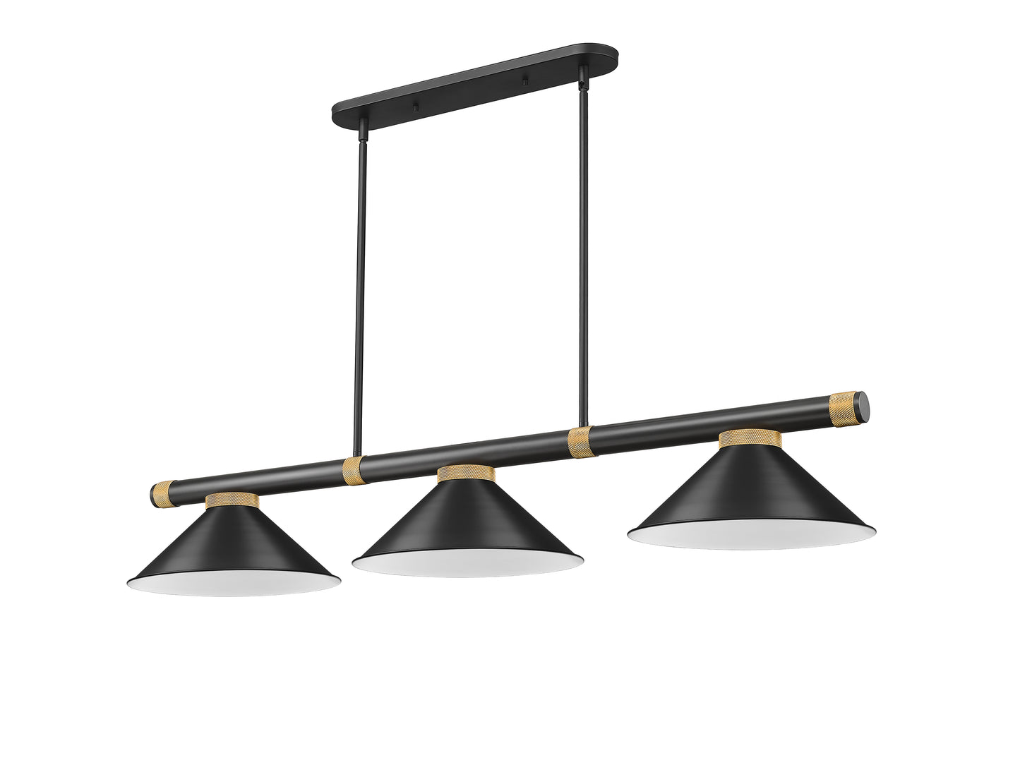 3050-3MB-RB-MB15 - Vanguard 3 Light 58" Billiard - Matte Black / Rubbed Brass
