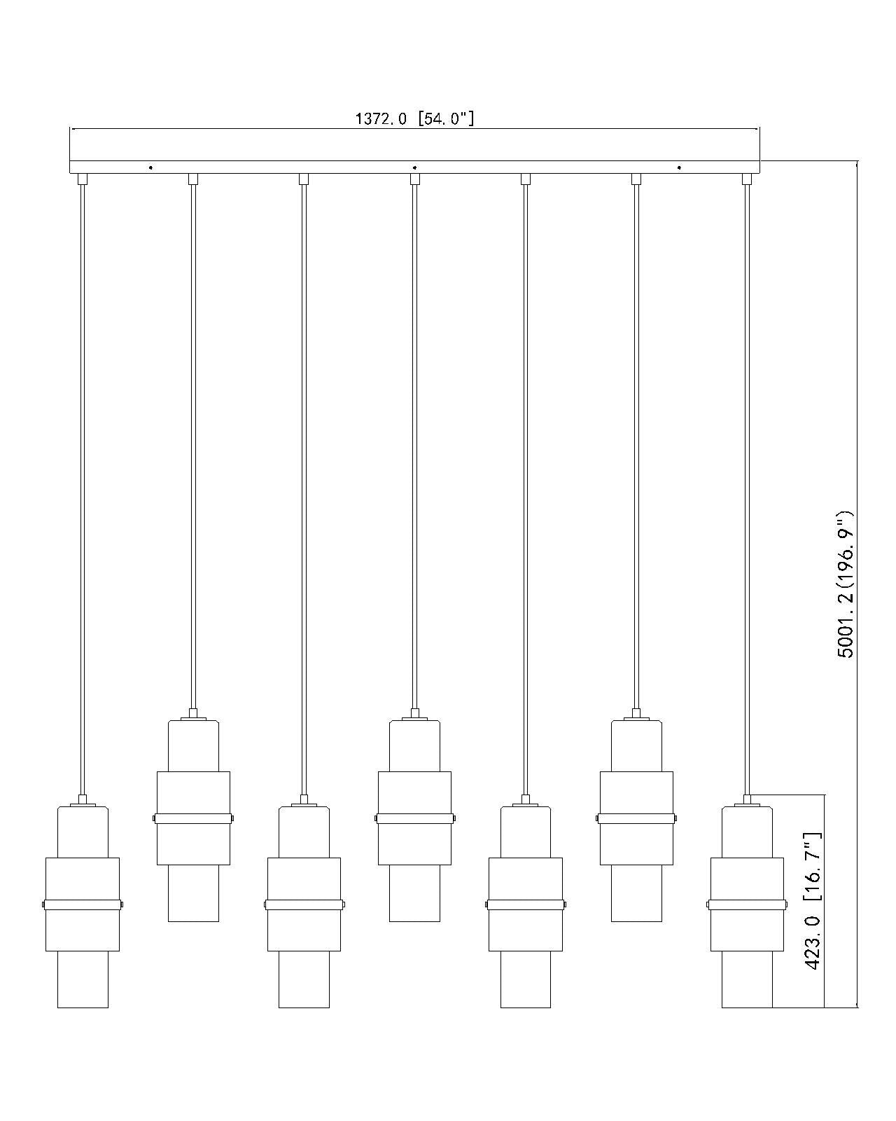 1946P-7L-MGLD - Cayden 7 Light Linear 54" Chandelier - Modern Gold