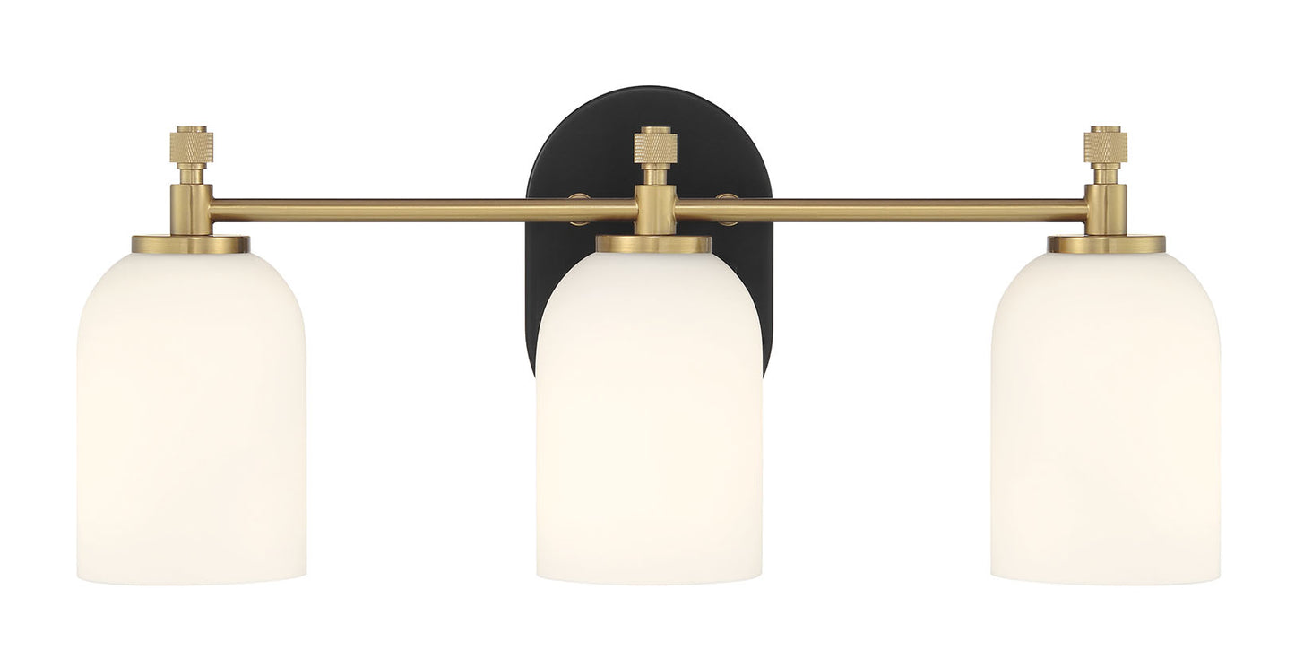 60303-FBSB - Council 3 Light 20" Wide Vanity Light - Flat Black / Satin Brass