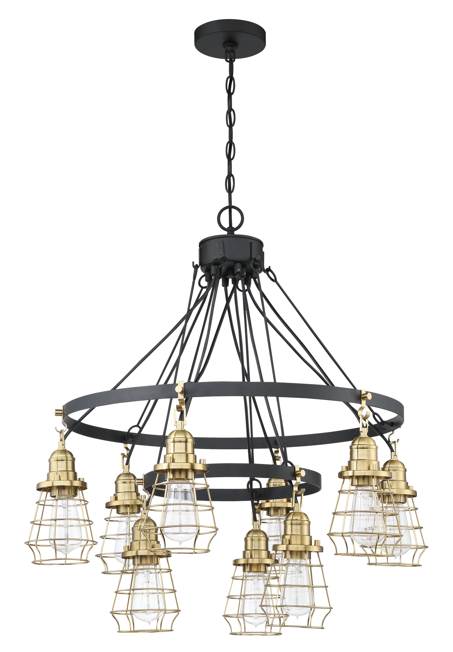 50629-FBSB - Thatcher 9 Light 30" Wide Chandelier - Flat Black / Satin Brass