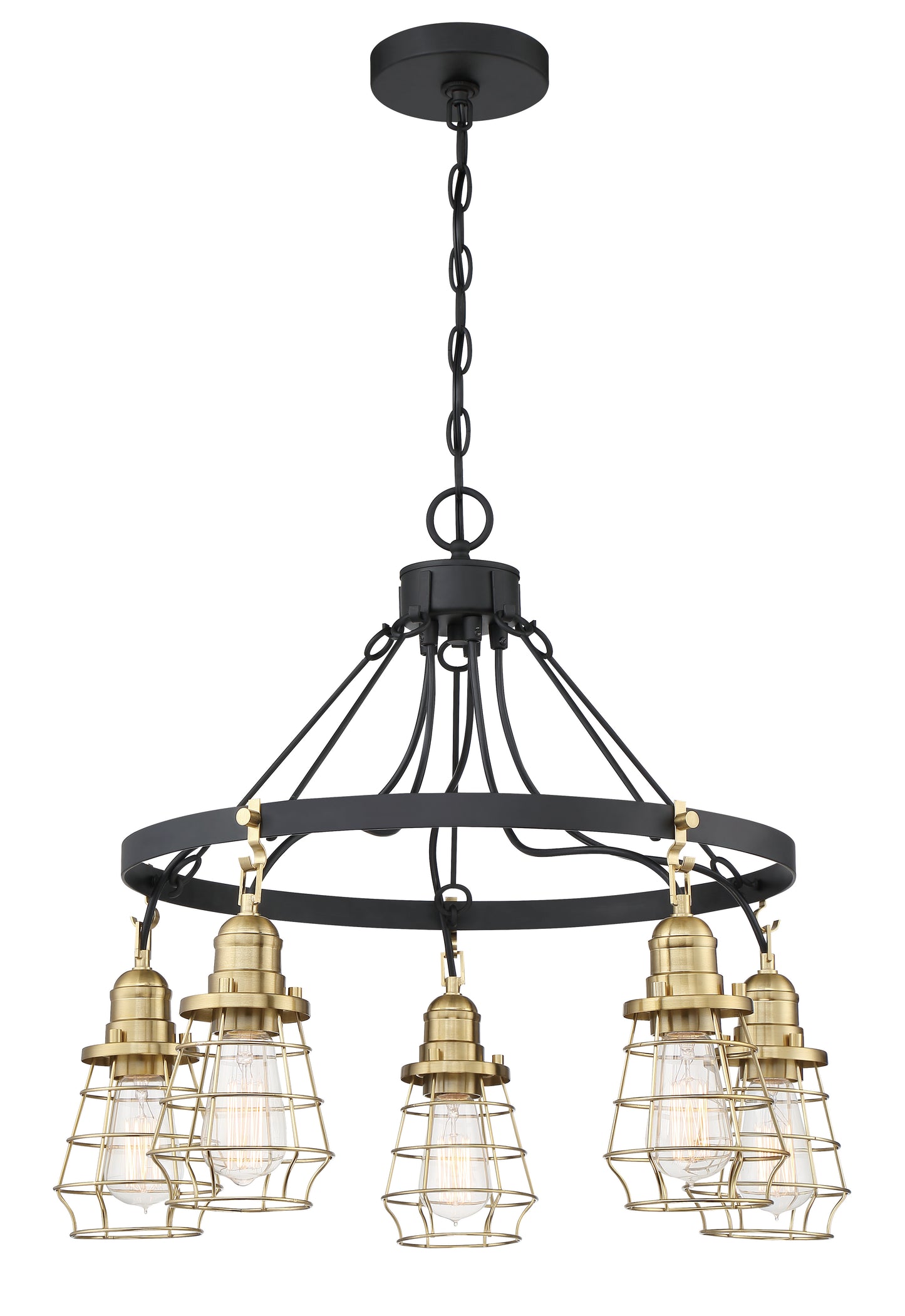 50625-FBSB - Thatcher 5 Light 25" Wide Chandelier - Flat Black / Satin Brass