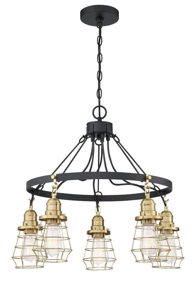 50625-FBSB - Thatcher 5 Light 25" Wide Chandelier - Flat Black / Satin Brass