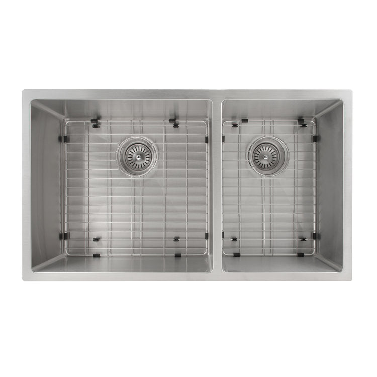 SR60D-33 - 33" Chamonix Undermount Double Bowl Stainless Steel Kitchen Sink with Bottom Grid