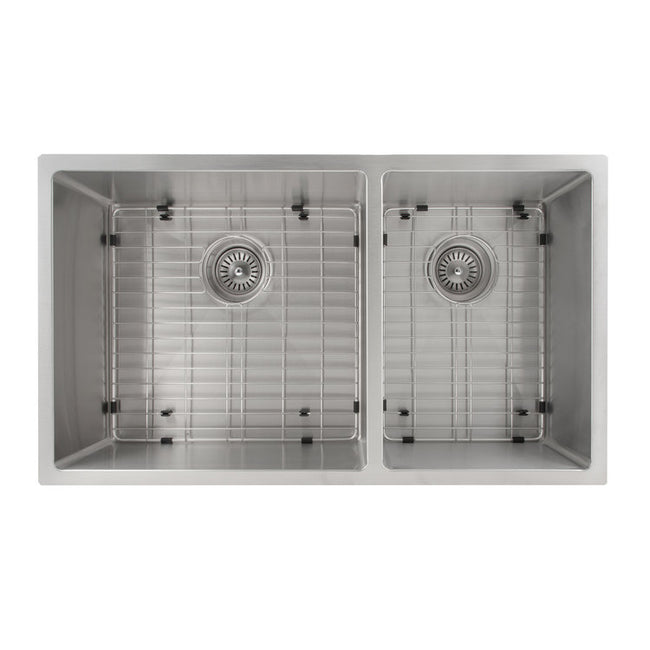 SR60D-33 - 33" Chamonix Undermount Double Bowl Stainless Steel Kitchen Sink with Bottom Grid