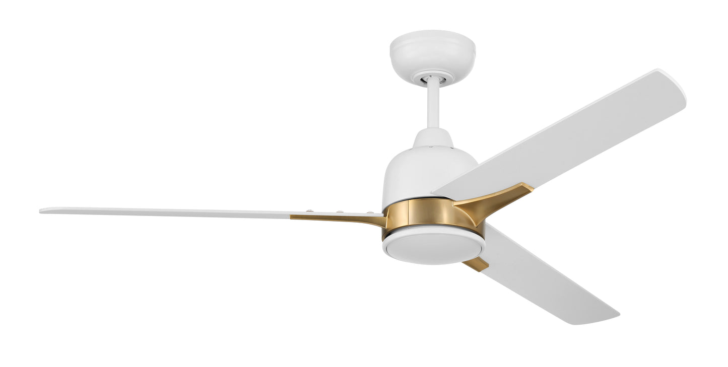 FUL52WSB3 - Fuller 52" 3 Blade Ceiling Fan with Light Kit - White / Satin Brass