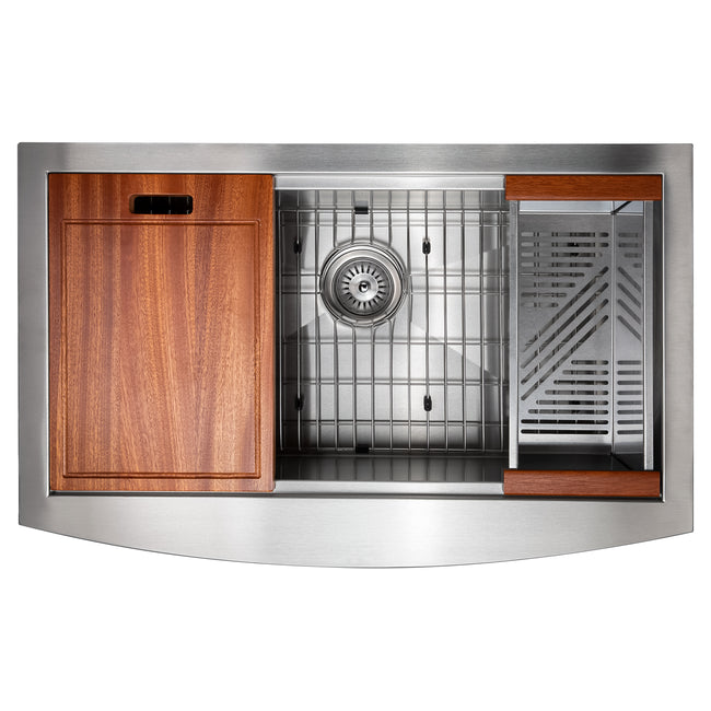 SLSAP-33 - 33" Moritz Farmhouse Apron Mount Single Bowl Stainless Steel Kitchen Sink with Bottom Grid and Accessories