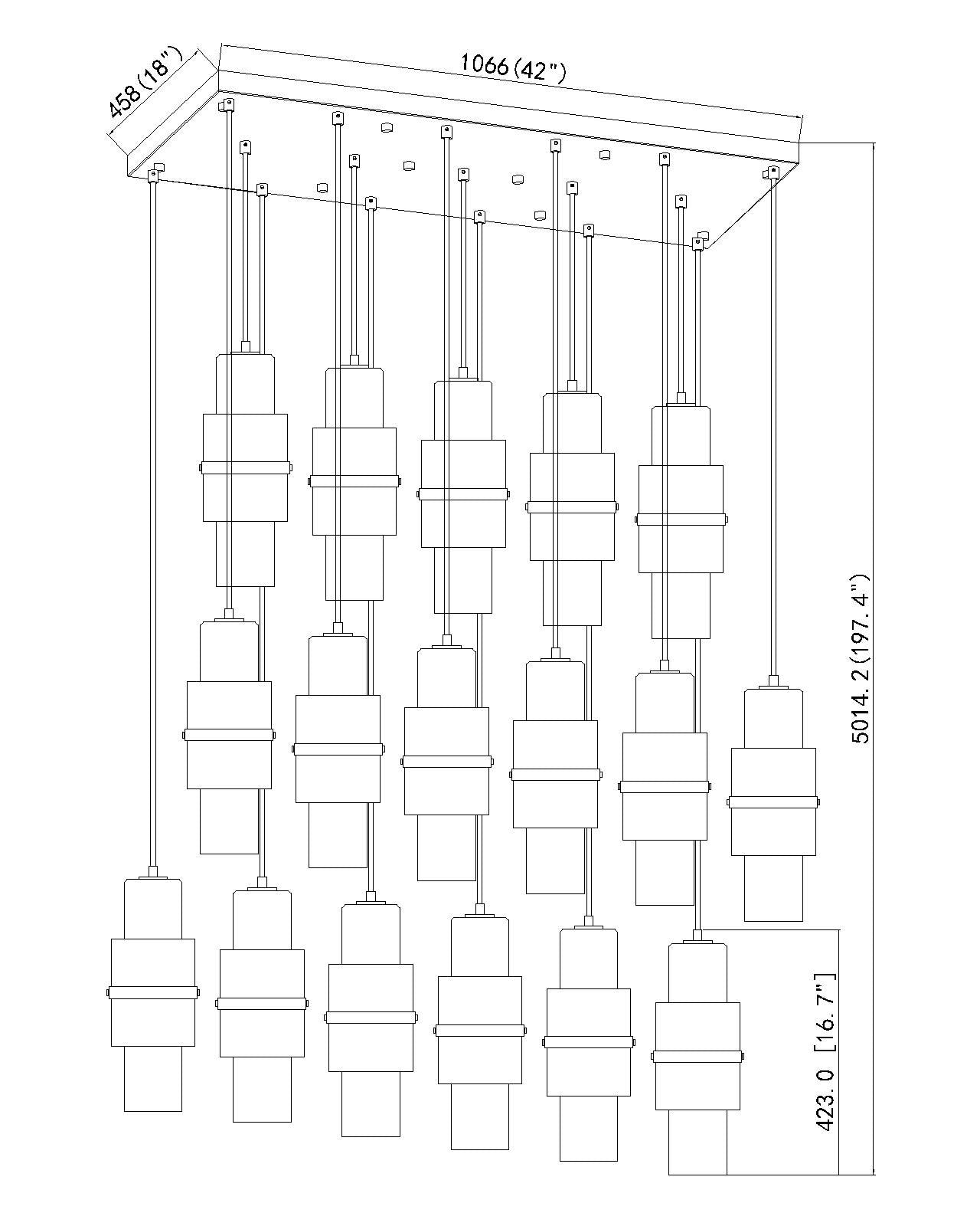 1946P-17L-MGLD - Cayden 17 Light Linear 42" Chandelier - Modern Gold