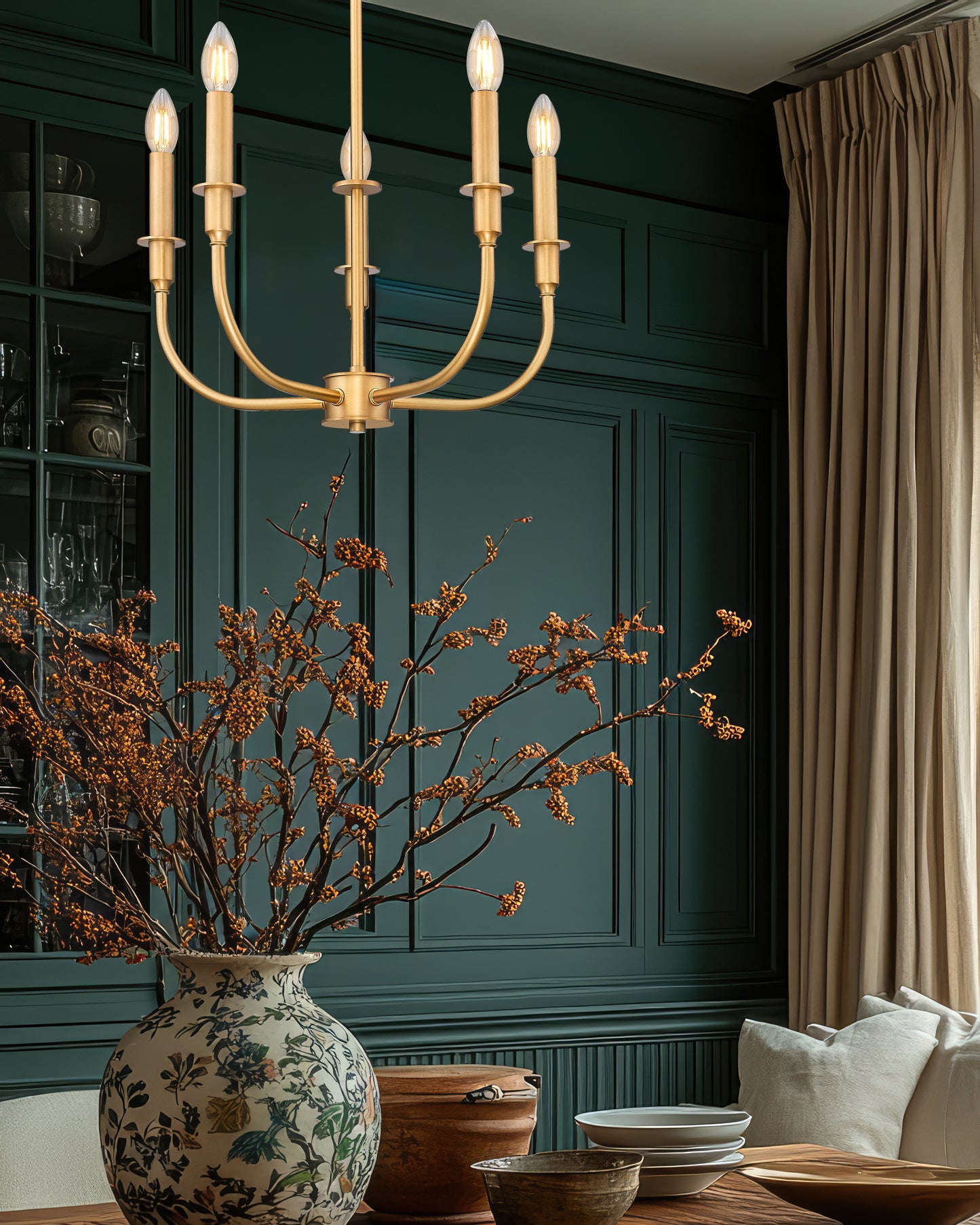 3049-18C-RB - Tova 5 Light 22" Chandelier - Rubbed Brass