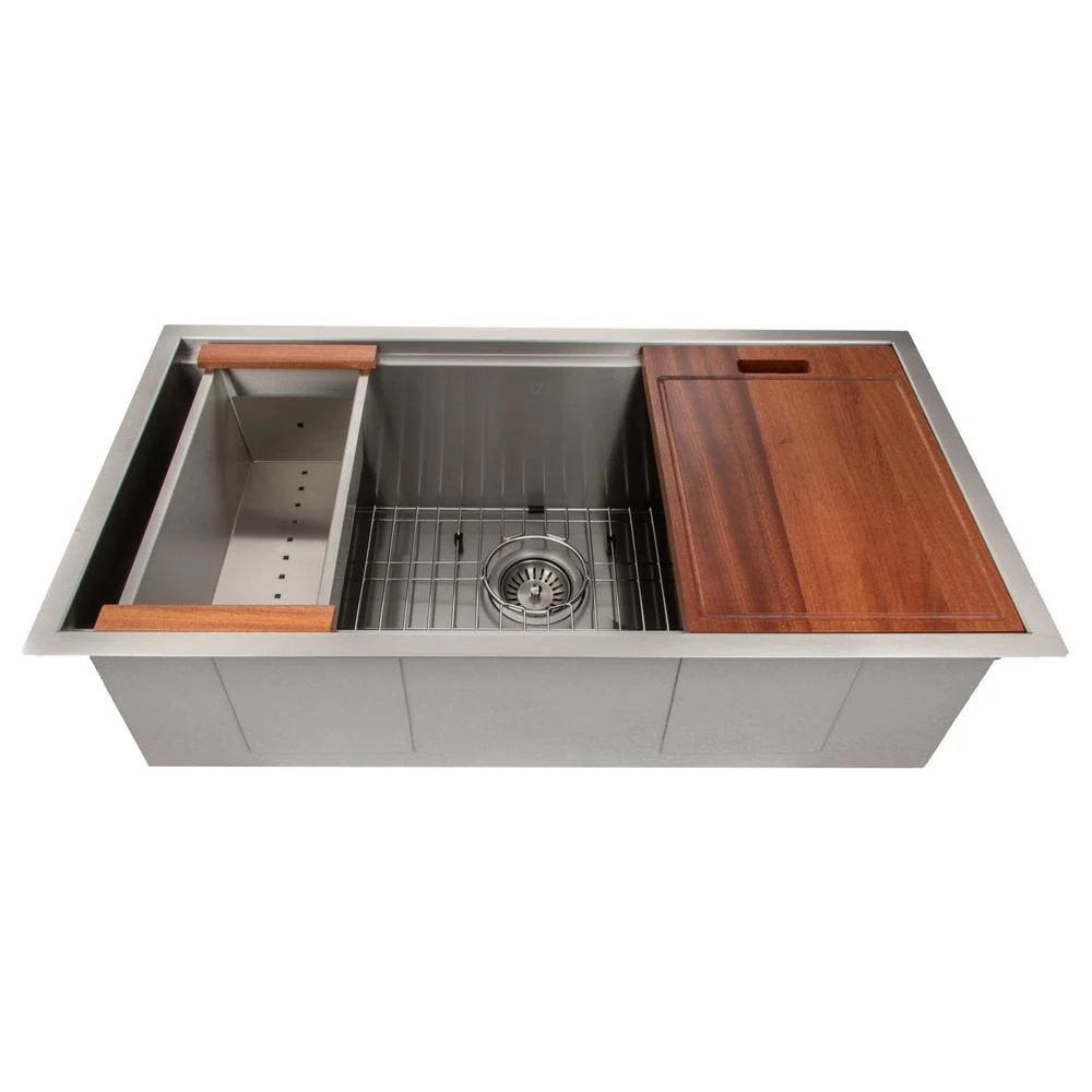 SLS-33 - 33" Garmisch Undermount Single Bowl Stainless Steel Kitchen Sink with Bottom Grid and Accessories