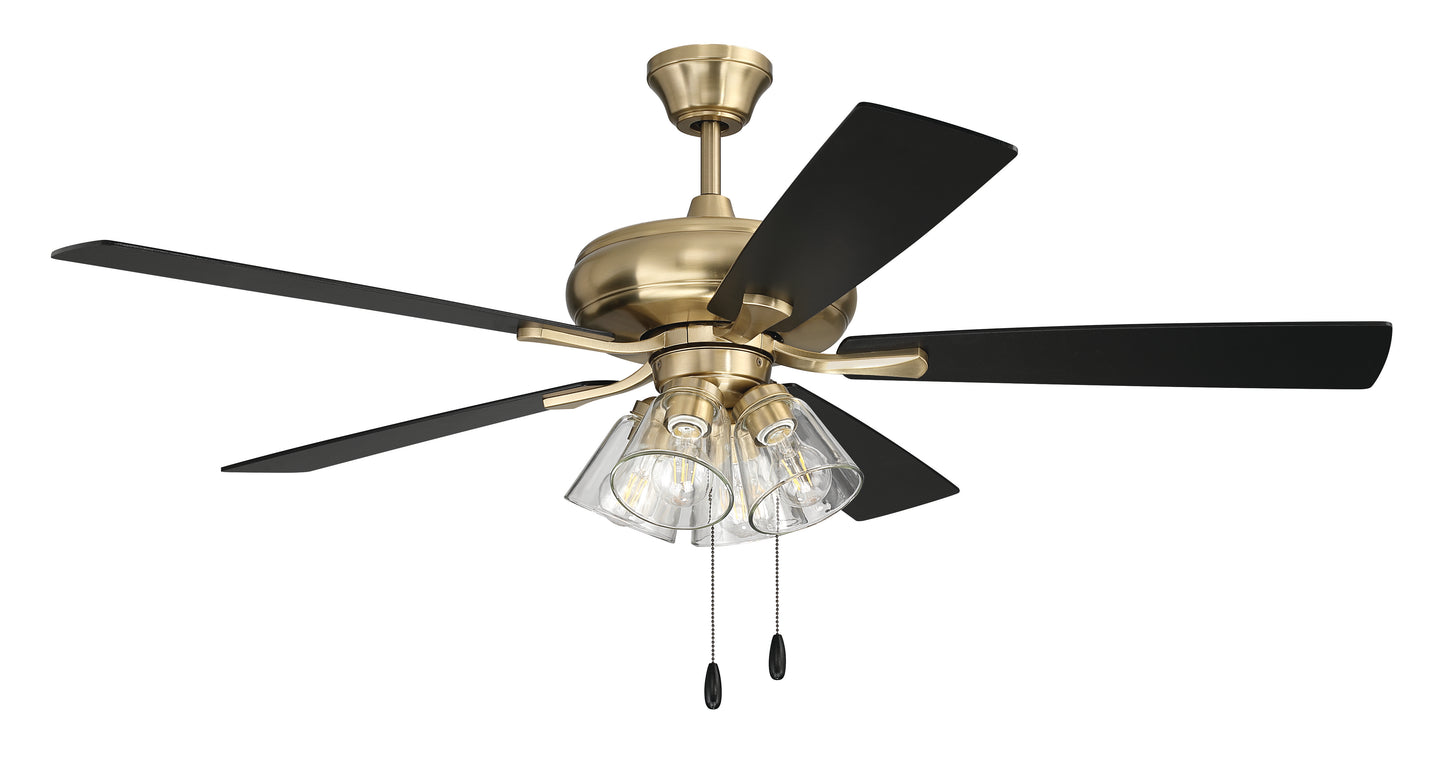 ECF104SB5-BWNFB - Eos Clear 4 Light 52" 5 Blade Ceiling Fan with Light Kit - Satin Brass