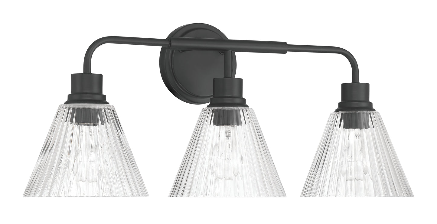 61103-FB - Pleated 3 Light 25" Wide Vanity Light - Flat Black