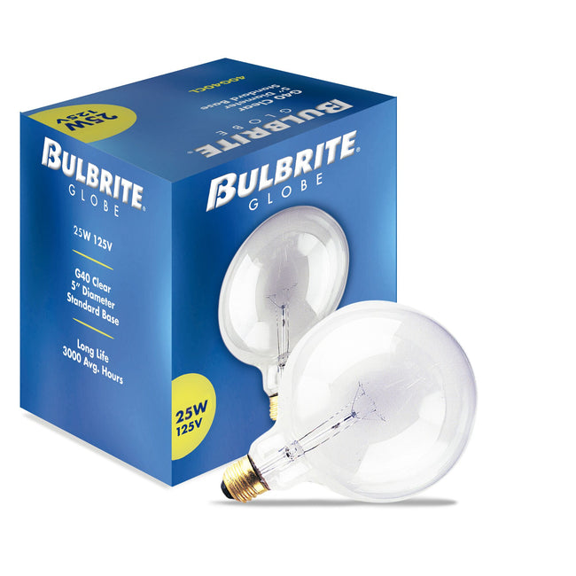 351025 - Dimmable Clear G40 Incandescent Light Bulb - 25 Watt - 2700K - 12 Pack