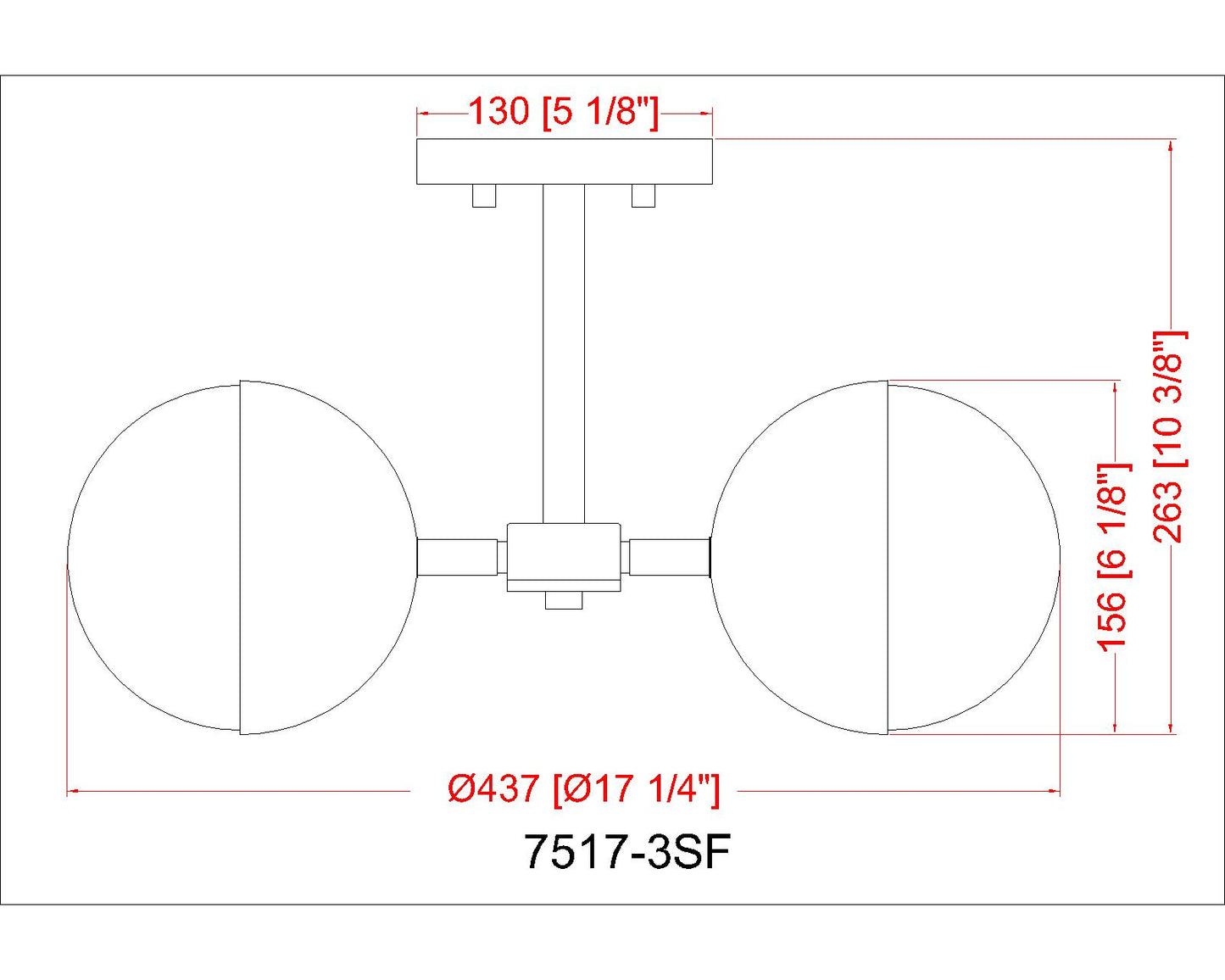 7517-3SF-MB - Realm Sphere 3 Light Semi Flush 17" Mount - Matte Black