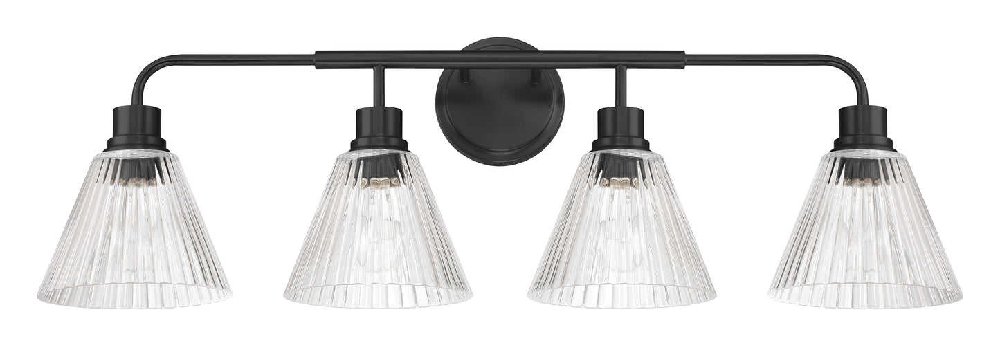 61104-FB - Pleated 4 Light 34" Wide Vanity Light - Flat Black