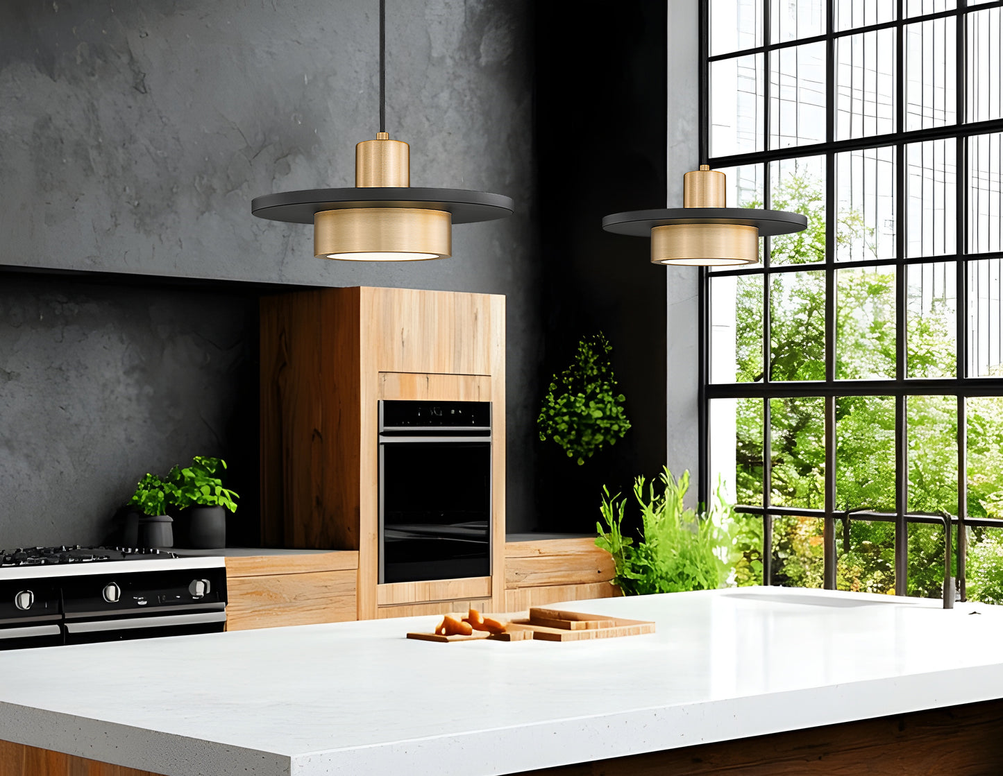 829P12-MB-MGLD-LED - Ludo 1 Light 12" Pendant - Matte Black / Modern Gold