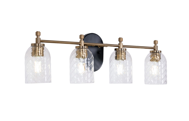 60304-FBSB-C - Council 4 Light 29" Wide Vanity Light - Flat Black / Satin Brass