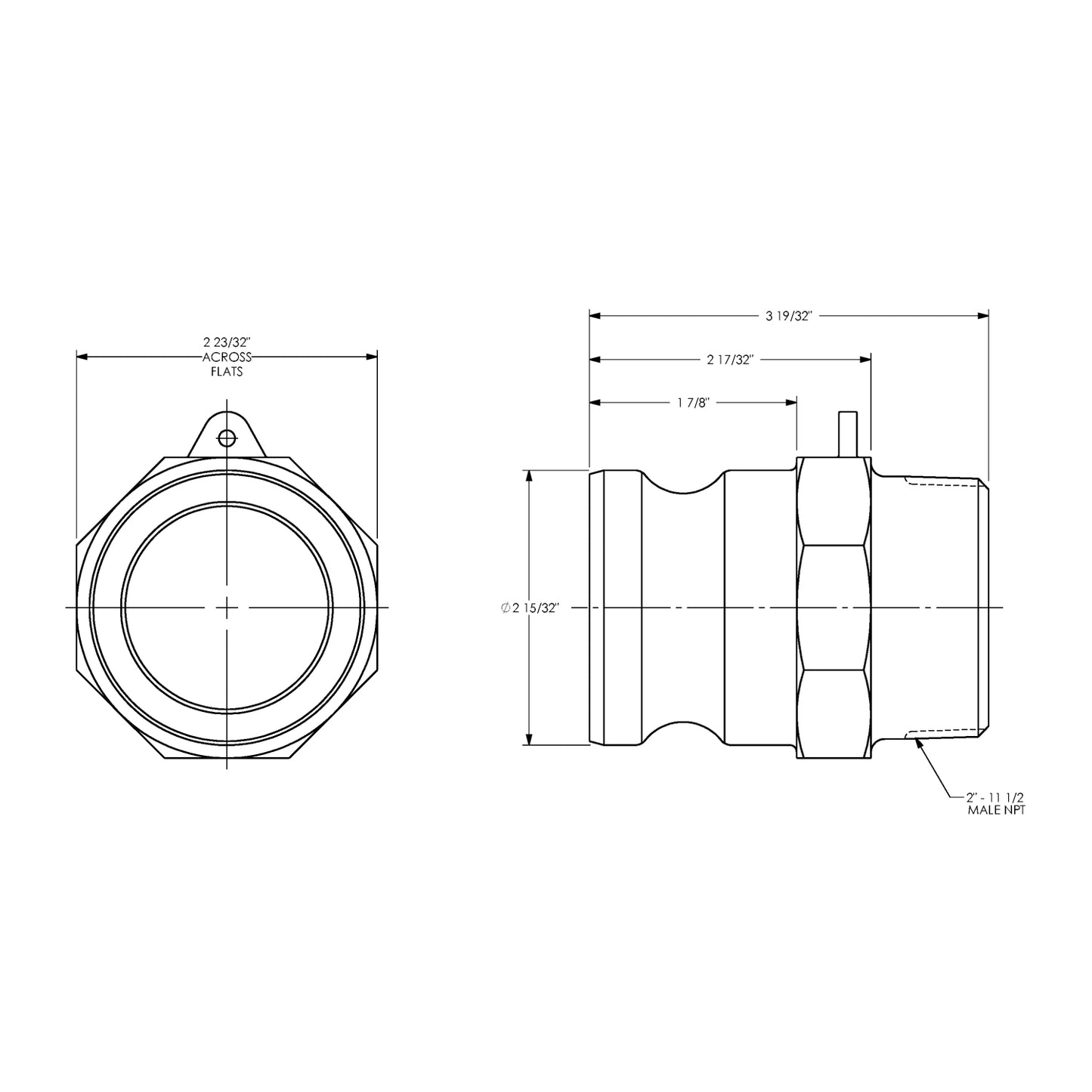 G200-F-SS - 2" Stainless Steel Cam & Groove Global Type F Adapter x Male NPT