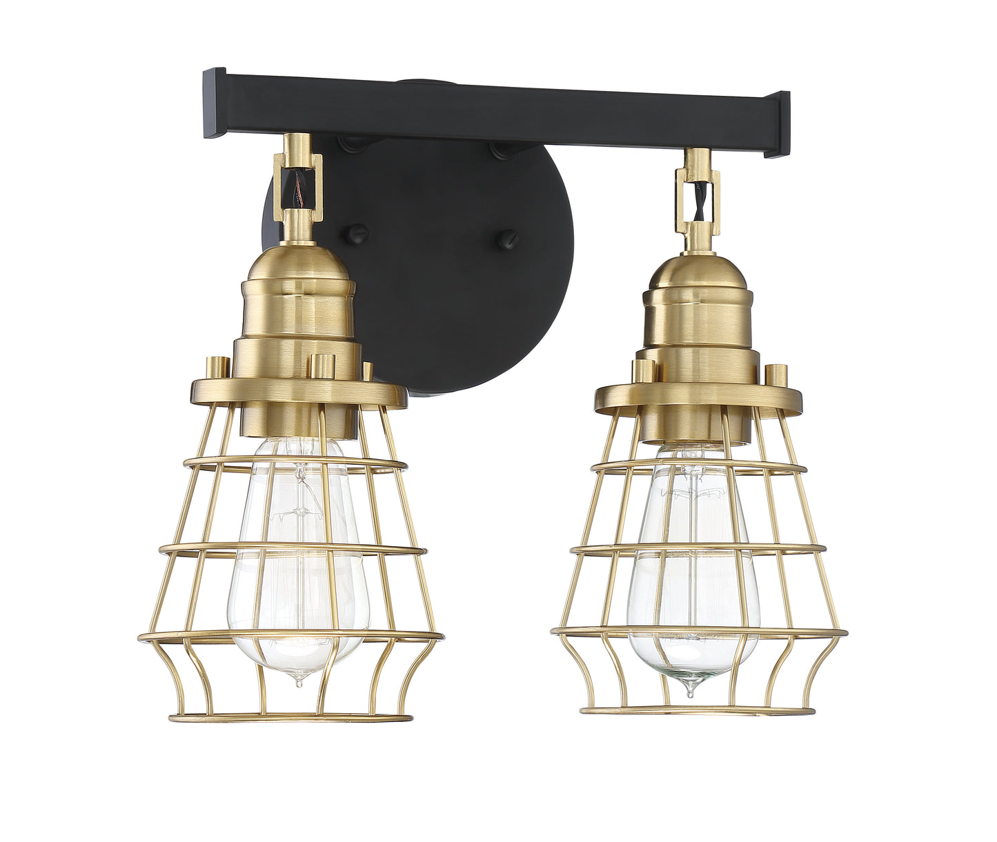 50602-FBSB - Thatcher 2 Light 12" Wide Vanity Light - Flat Black / Satin Brass