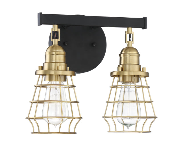 50602-FBSB - Thatcher 2 Light 12" Wide Vanity Light - Flat Black / Satin Brass