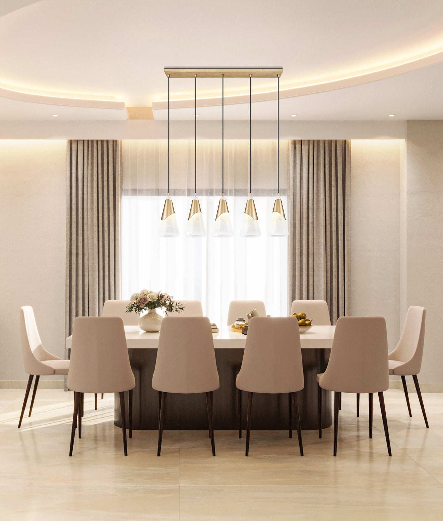 828P7-5L-MGLD - Aimie 5 Light Linear 42" Chandelier - Modern Gold