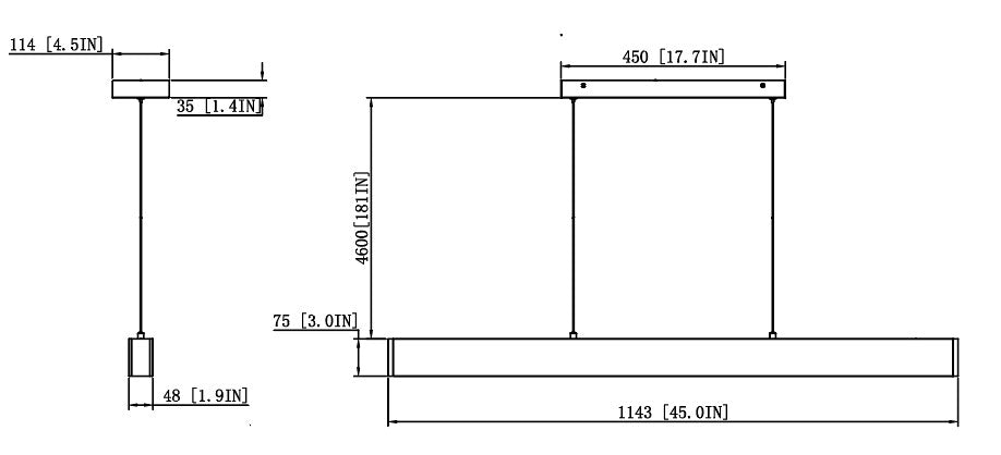 1016-45L-MB-LED - Hudson 1 Light Linear 45" Chandelier - Matte Black