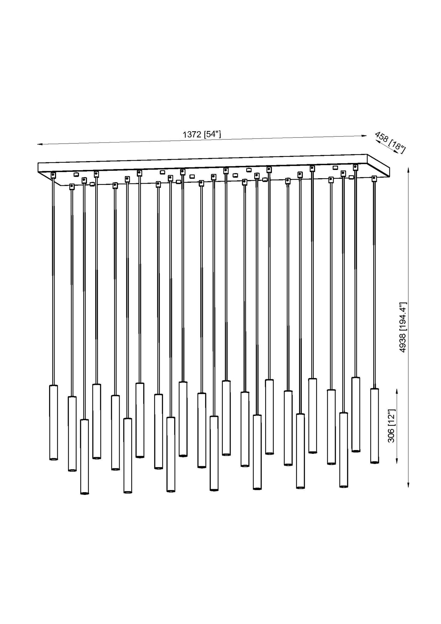 919MP12-23L-MGLD-LED - Forest 23 Light Linear 54" Chandelier - Modern Gold