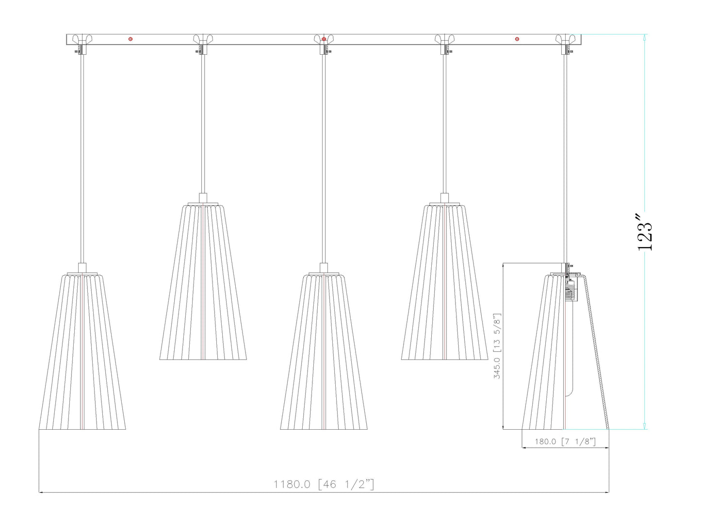 3043P7-5L-MGLD - Farrell 5 Light Linear 42" Chandelier - Modern Gold