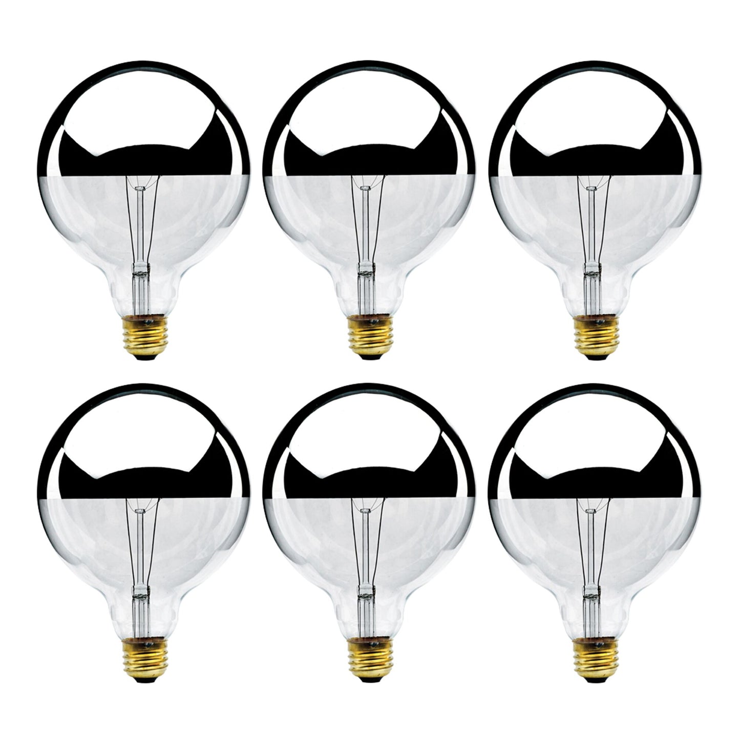 712356 - Dimmable Half Chrome G40 Incandescent Light Bulb - 60 Watt - 2700K - 6 Pack