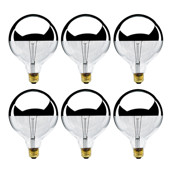 712356 - Dimmable Half Chrome G40 Incandescent Light Bulb - 60 Watt - 2700K - 6 Pack