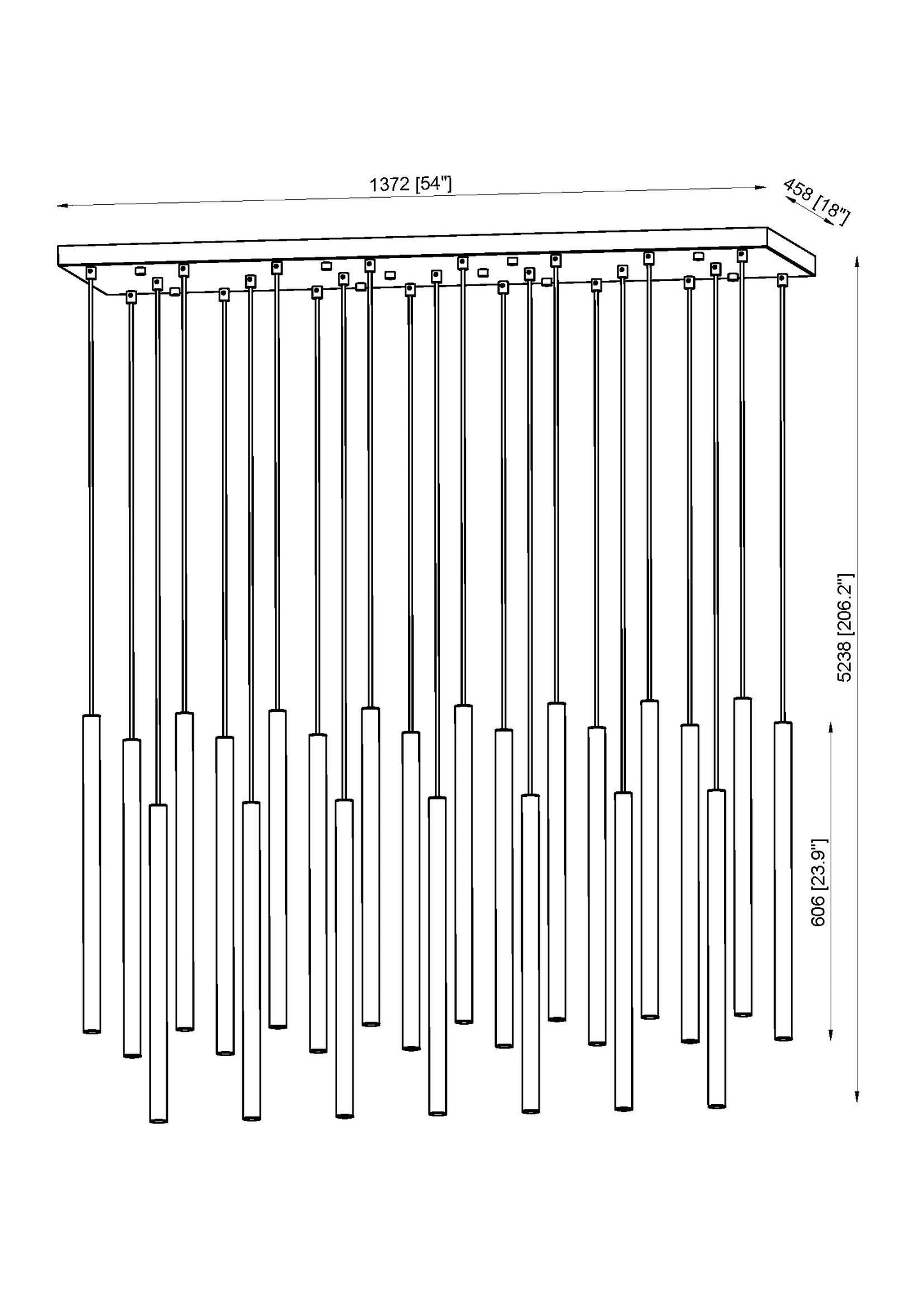 919MP24-23L-BN-LED - Forest 23 Light Linear 54" Chandelier - Brushed Nickel