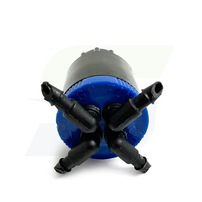 1/4" Barbed Cuatro-Flo Pressure Compensating 4 Outlet Bubbler, Blue - 2 GPH