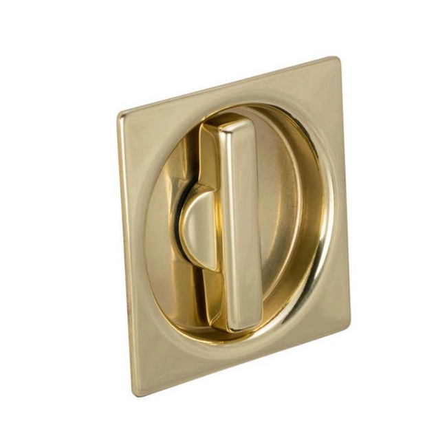 3911S.3 - 2-3/8" - Square Privacy Flush Cup - Pocket Door Mortise Lock - Polished Brass