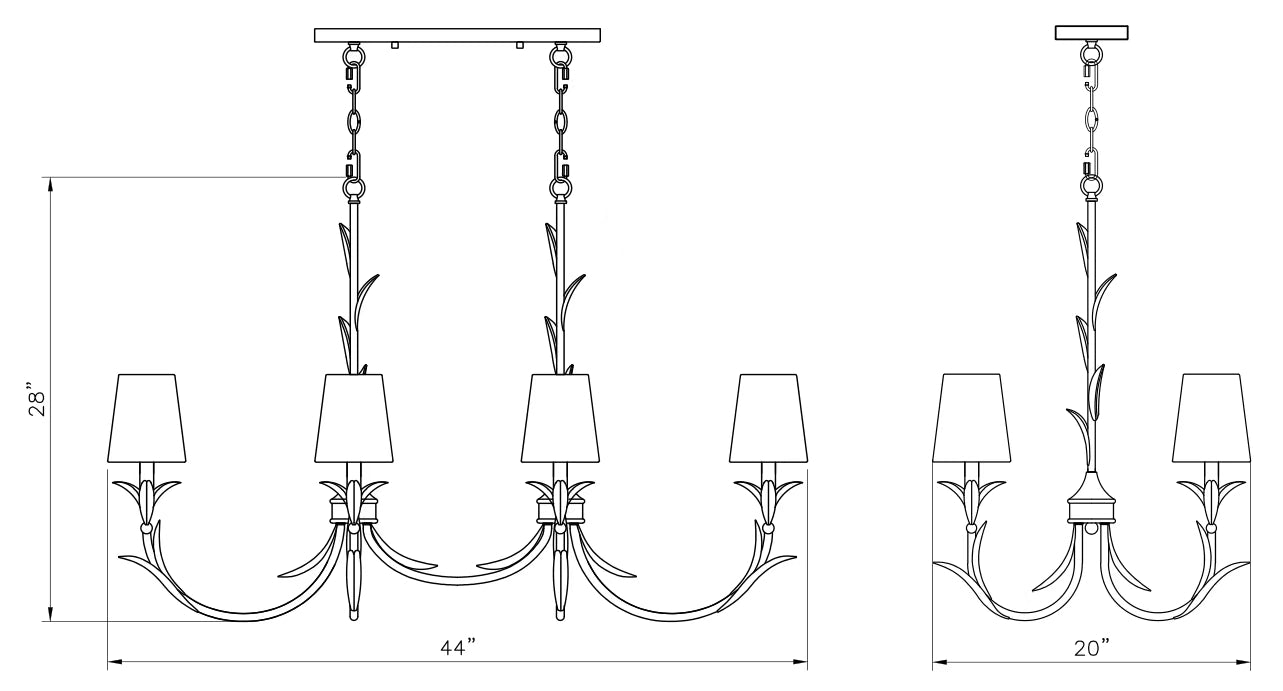 830-44L-GLF - Aslin 6 Light Linear 44" Chandelier - Gold Leaf