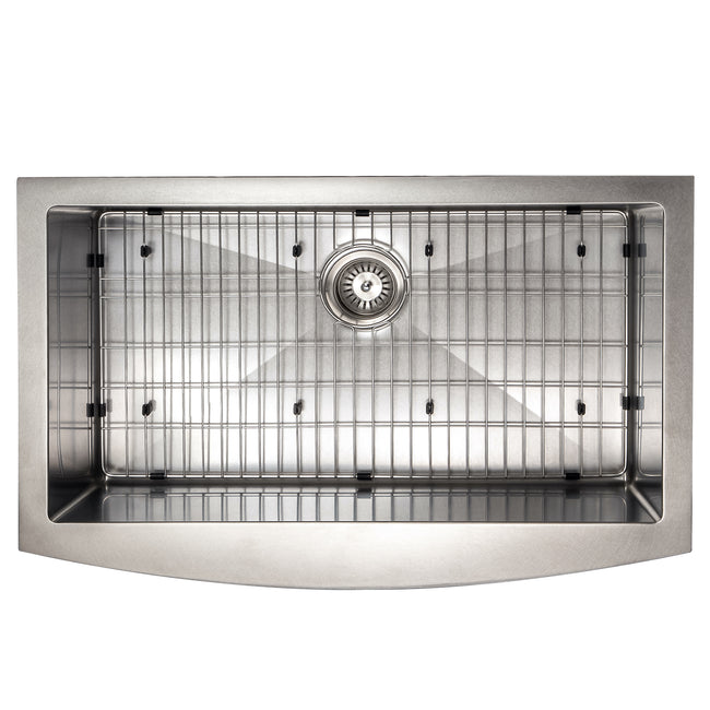 SAS-33S - 33" Vail Farmhouse Apron Mount Single Bowl Satin Stainless Steel Kitchen Sink with Bottom Grid