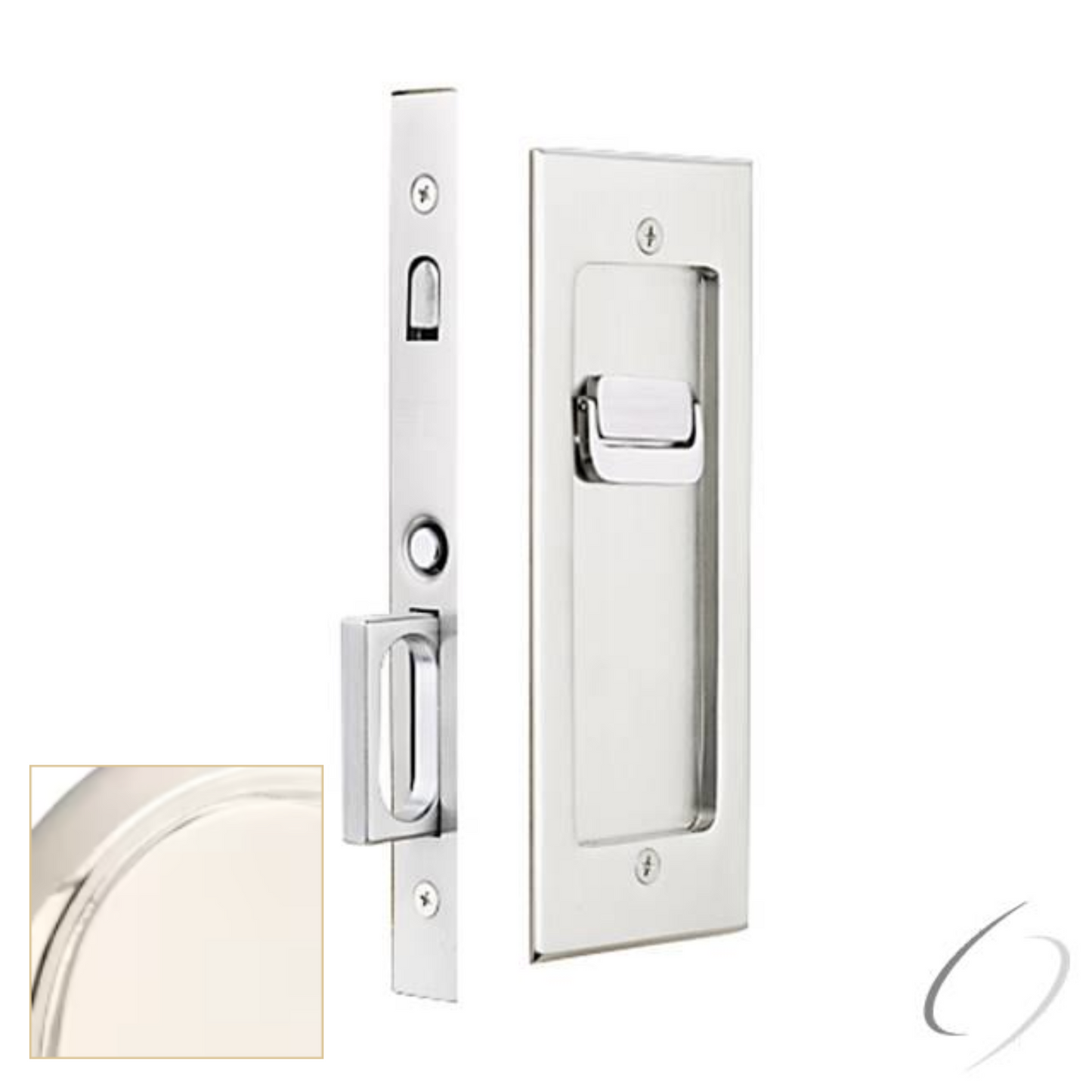 Modern Rectangular Privacy Pocket Door Mortise Lock for 1-3/8" Door Polish Nickel Finish
