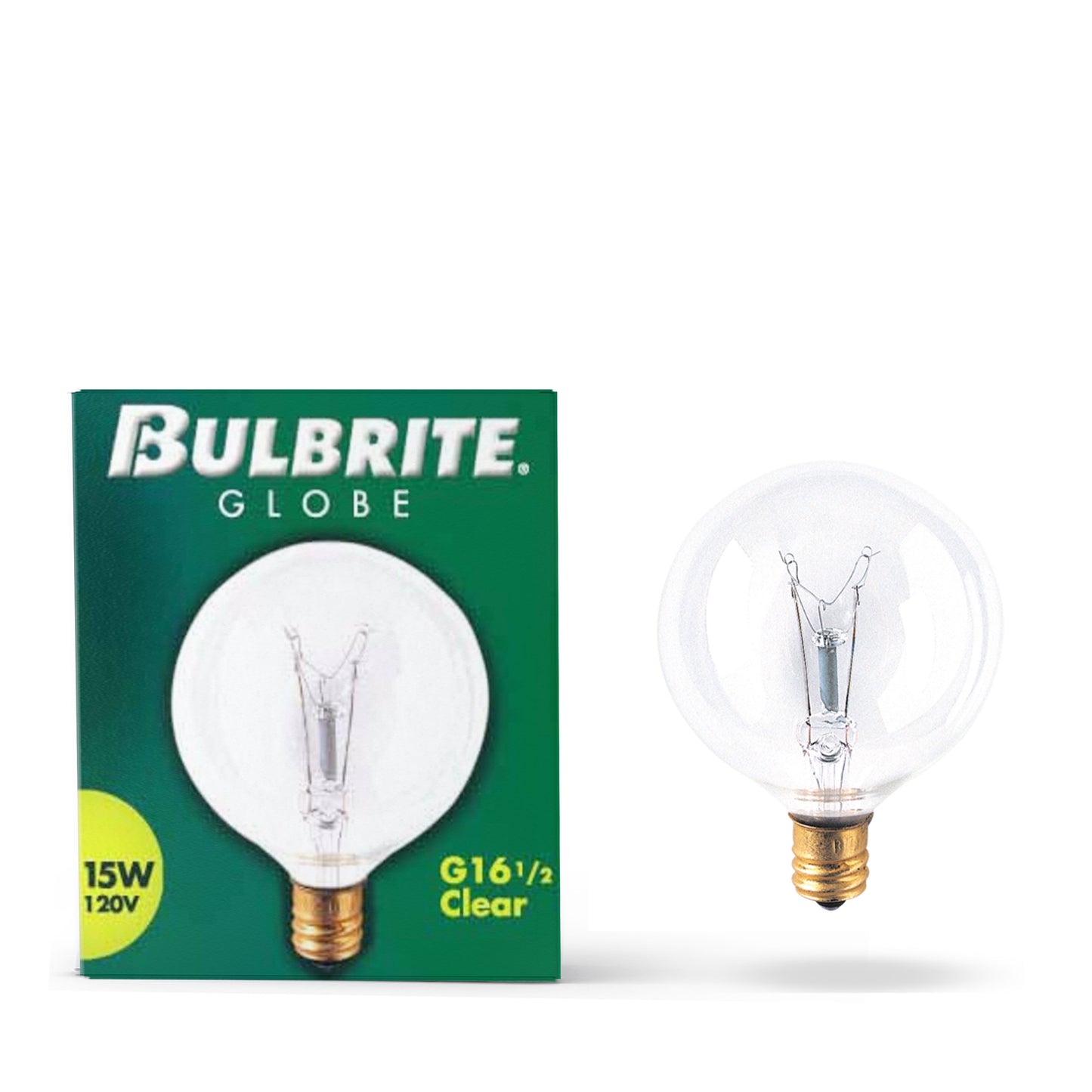 391115 - Dimmable Clear G16.5 Incandescent Candelabra Light Bulb - 15 Watt - 2700K - 25 Pack