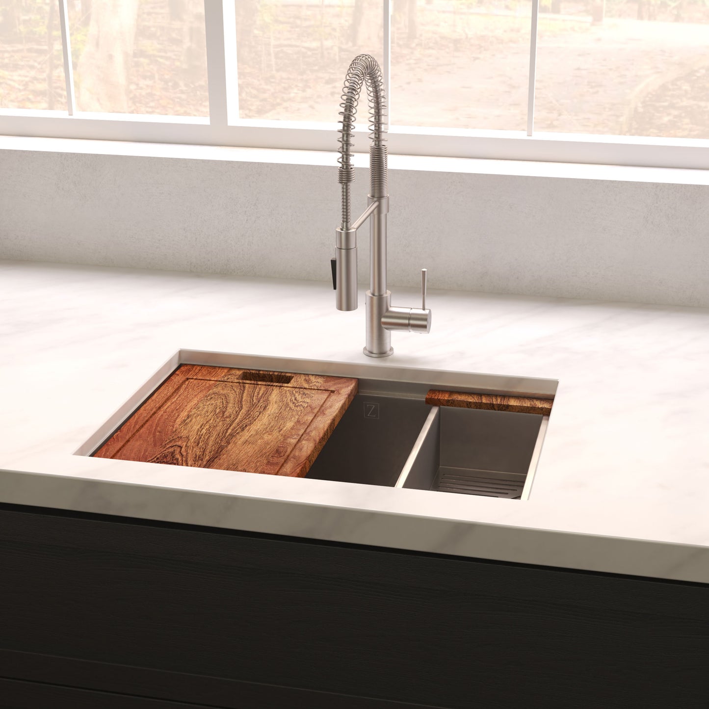 SLS-27S - 27" Garmisch Undermount Single Bowl Satin Stainless Steel Kitchen Sink with Bottom Grid and Accessories