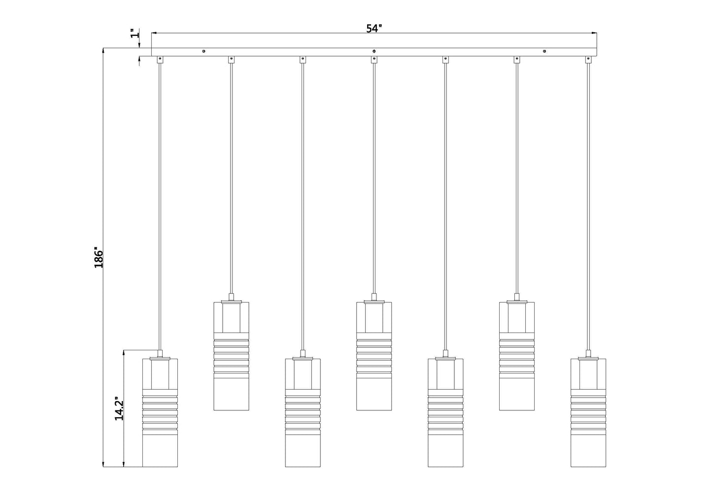 824P-7L-MB - Alton 7 Light Linear 54" Chandelier - Matte Black