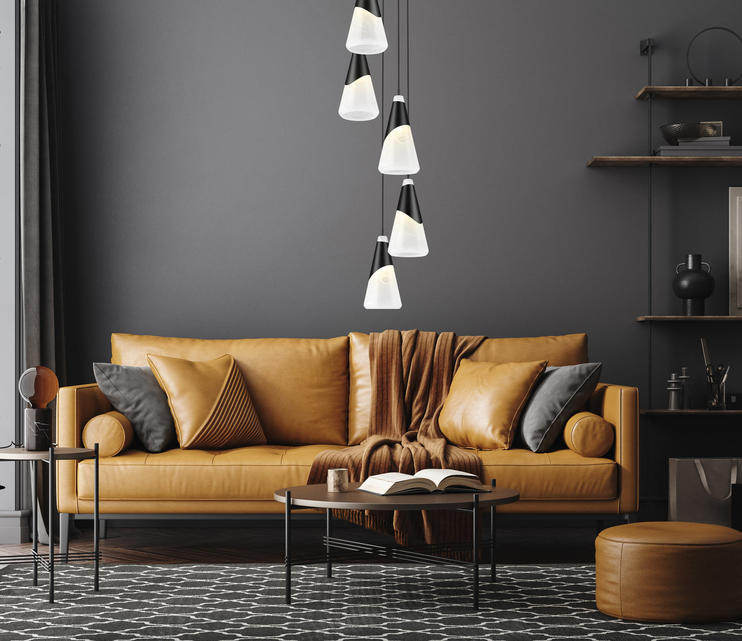 828P7-5R-MB - Aimie 5 Light 12" Chandelier - Matte Black