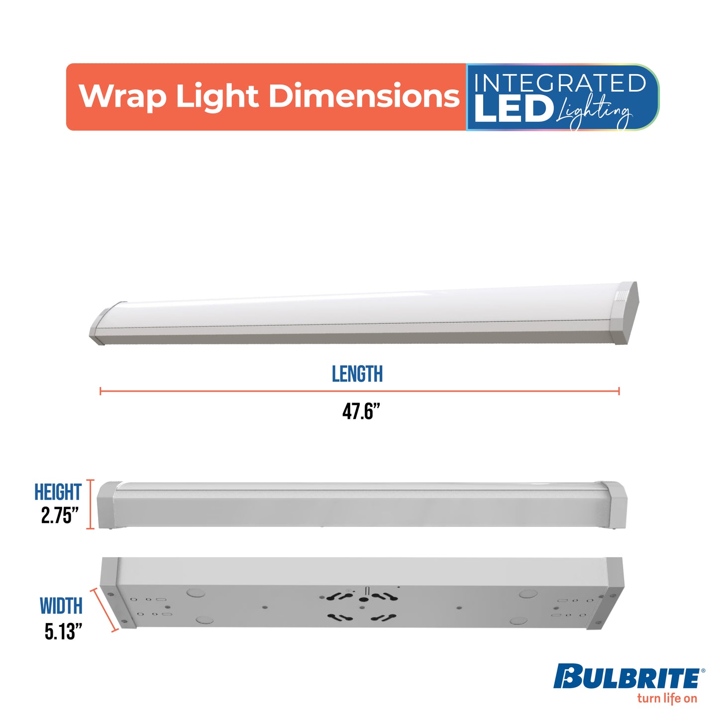 773507 - 4 ft. Integrated 5 Color Selectable LED Dimmable Wraparound Light W/ Battery Backup (120-277v), 5300 Lumens, White