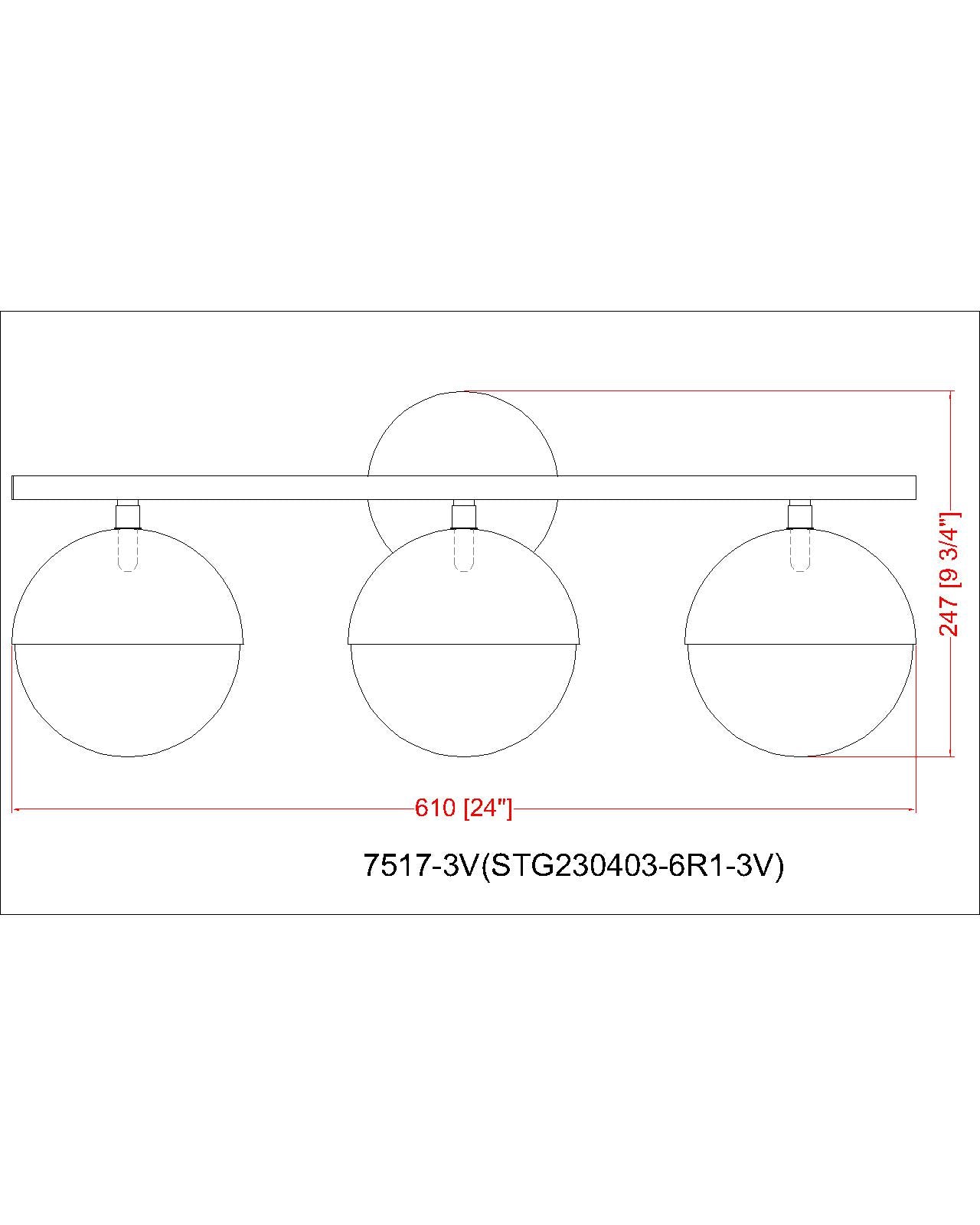 7517-3V-BN - Realm Sphere 3 Light 24" Vanity - Brushed Nickel