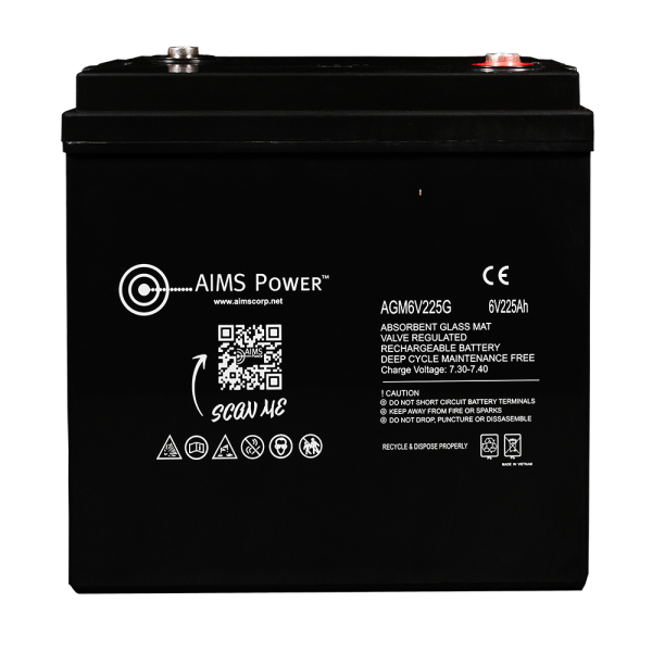 AGM6V225G - 6 Volt 225Ah AGM Deep Cycle Battery Heavy Duty GC2