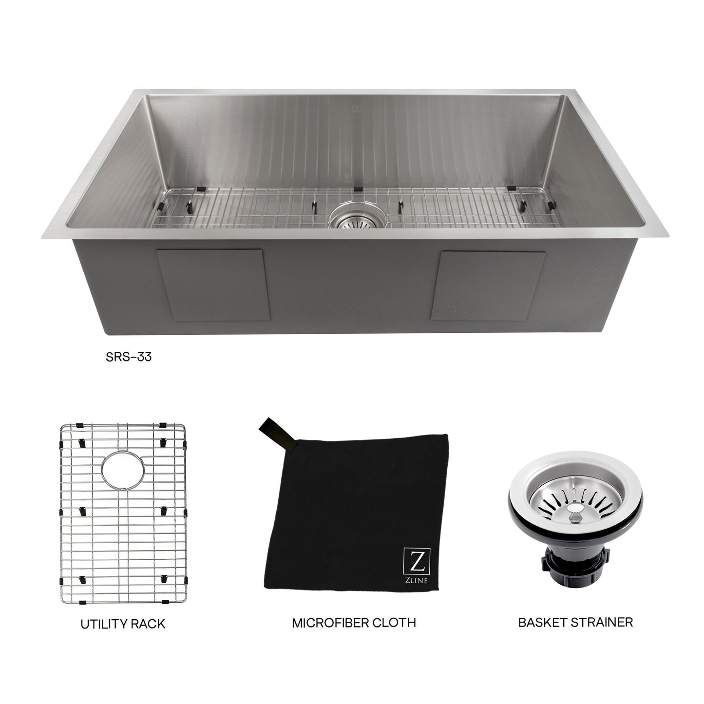SRS-33 - 33" Meribel Undermount Single Bowl Stainless Steel Kitchen Sink with Bottom Grid
