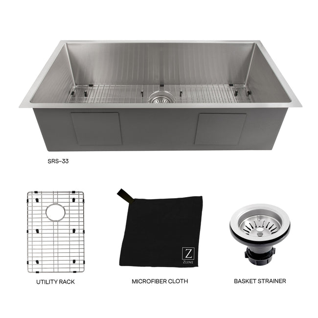 SRS-33 - 33" Meribel Undermount Single Bowl Stainless Steel Kitchen Sink with Bottom Grid