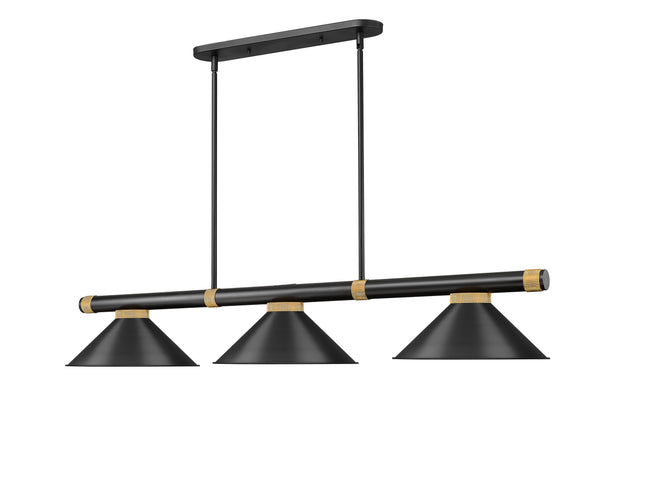 3050-3MB-RB-MB15 - Vanguard 3 Light 58" Billiard - Matte Black / Rubbed Brass